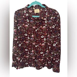 Ellie Tahari button front floral blouse XL